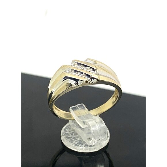 Men's Ring 10k Gold Two Tone Diamond 0.05ctw Statement Cocktail Estate Size 10.5 - Picture 3 of 13
